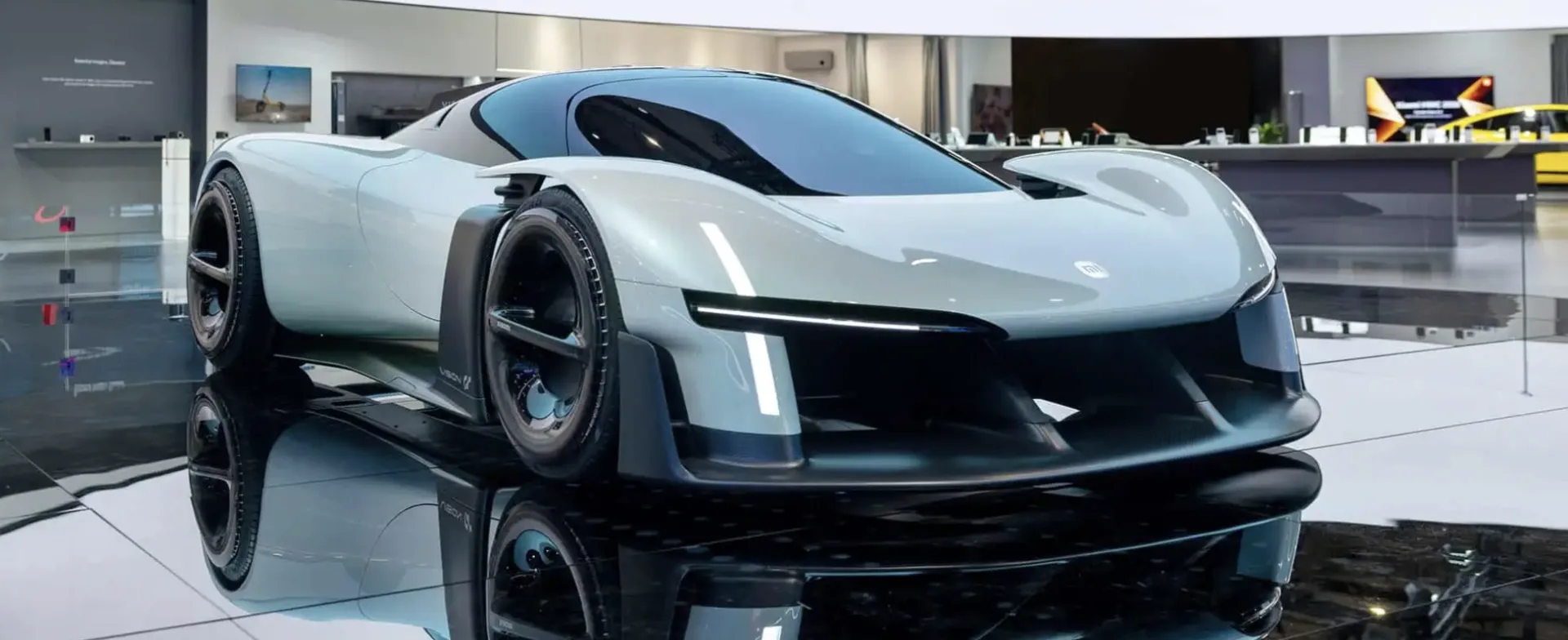 Prototipo de superdeportivo eléctrico expuesto en un salón del automóvil